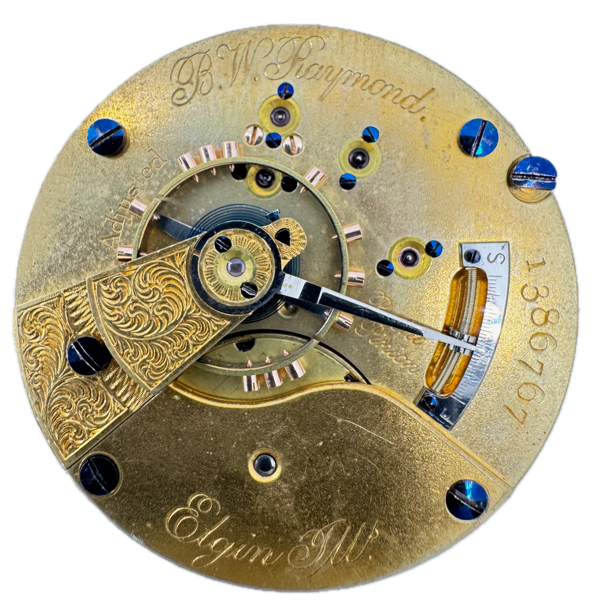 Antique 18s Elgin B.W. Raymond Hunter Railroad Pocket Watch Movement 70