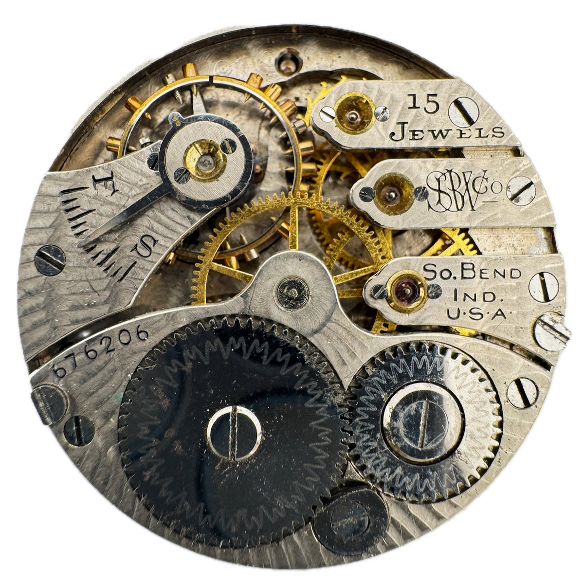 Antique 0s 1911 South Bend Multicolor Mechanical Hunter Pocketwatch Movement 110