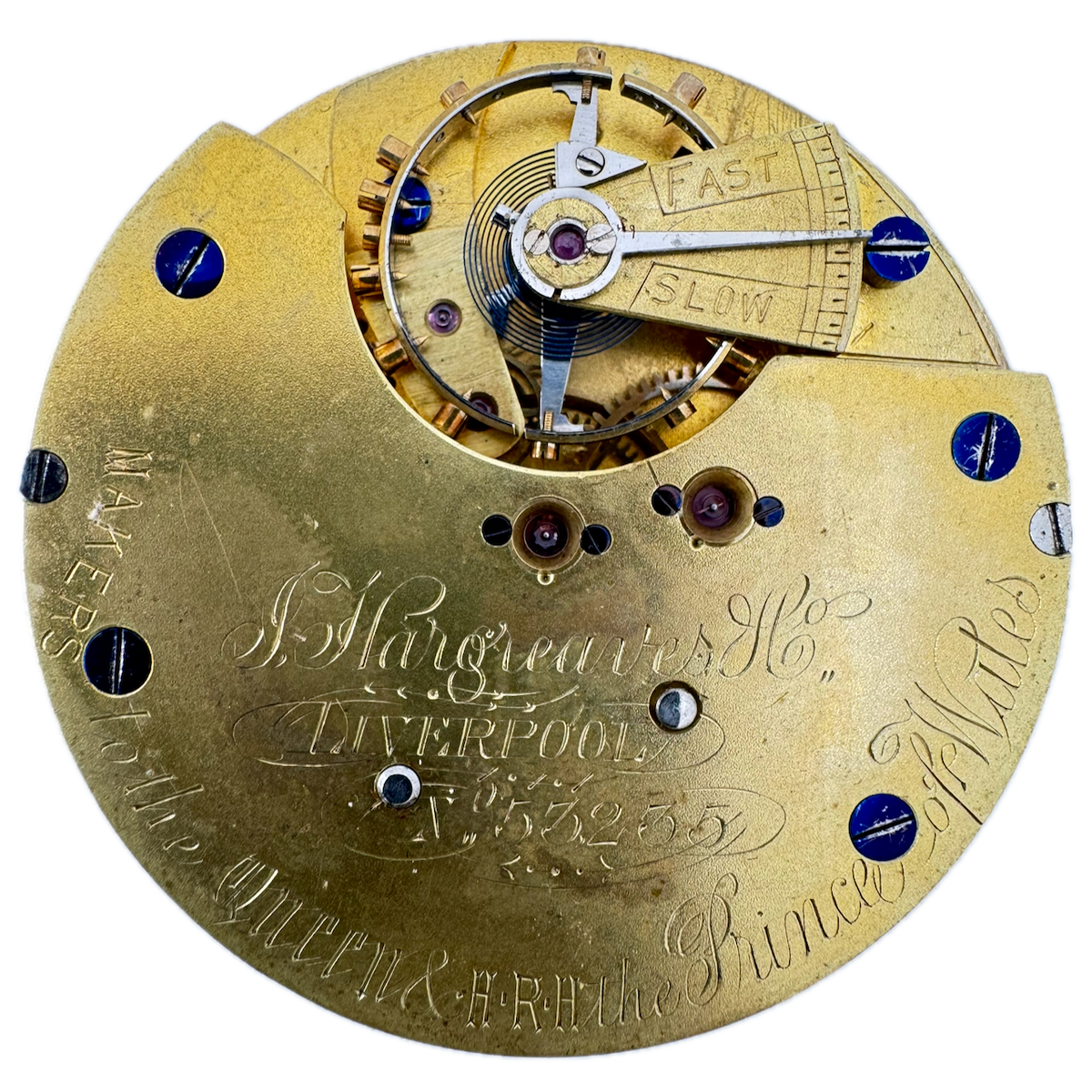 Antique 48mm 1892 J. Hargreaves Liverpool English Lever Pocket Watch Movement