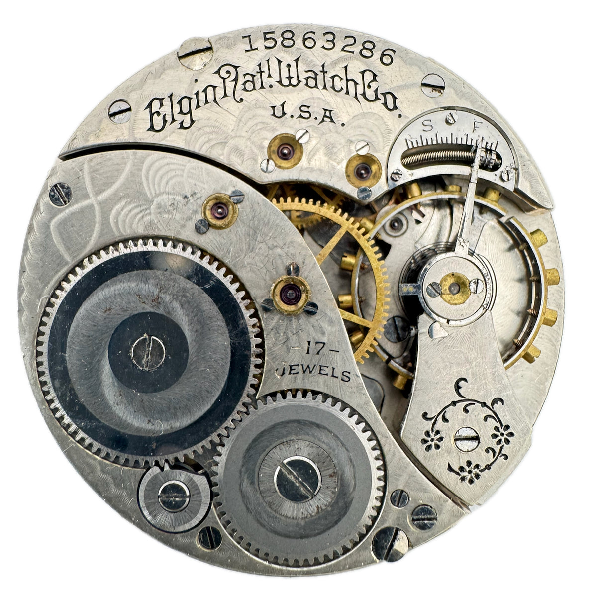 Antique 12s 1911 Elgin 17J Mechanical Open Face Pocket Watch Movement 345 USA