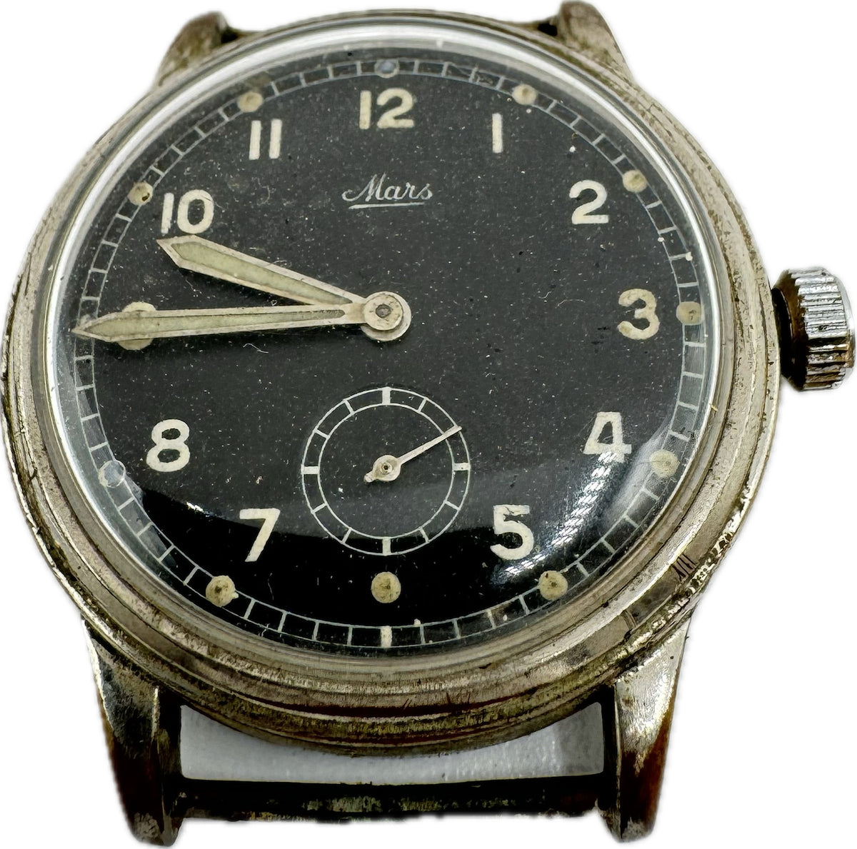 Vintage 35mm Mars Military Men's Mechanical Wristwatch Chrome Plated for Parts