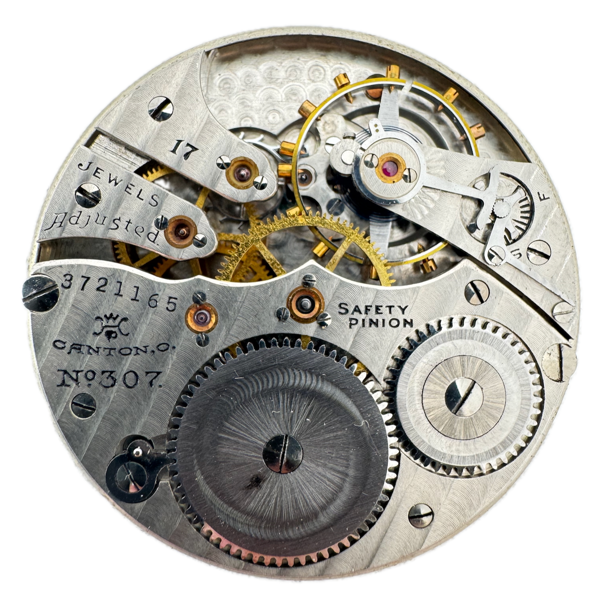 Antique 12s 1918 Hampden 17 Jewel Mechanical Pocket Watch Movement 307 USA