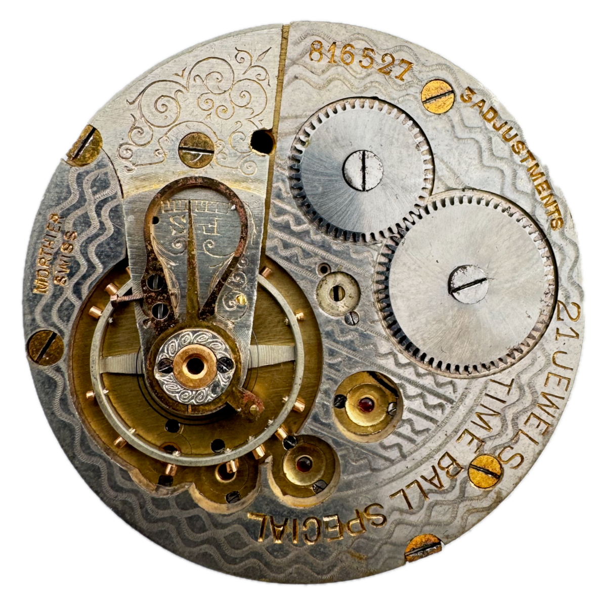 Antique Time Ball Special 21 Jewel Mechanical Pocket Watch Movement Swiss