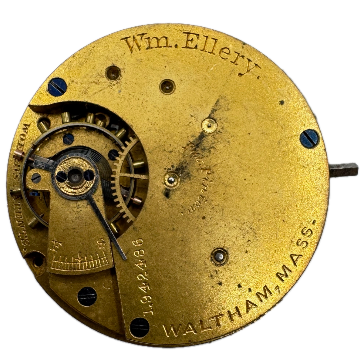 Antique 8s 1882 Waltham 7 Jewel Hunter Pocket Watch Movement Wm. Ellery USA