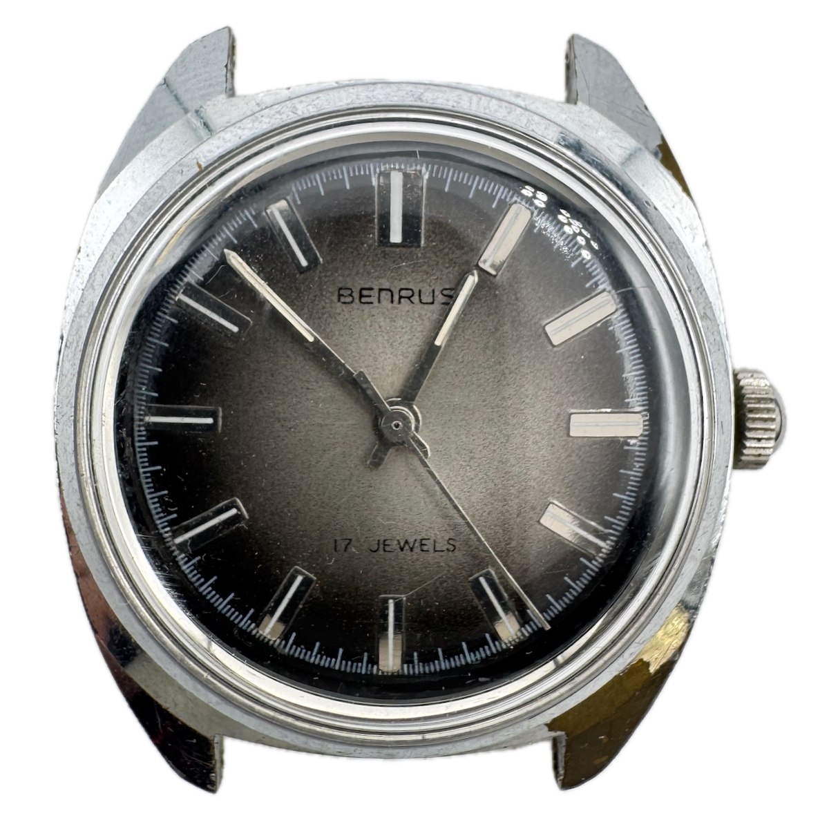 Vintage 34mm Benrus 6865/KP 17 Jewel Men's Mechanical Wristwatch Chrome Plated