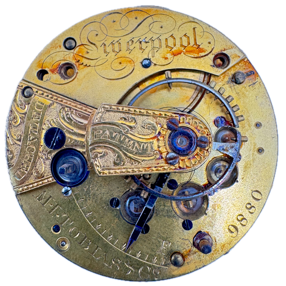 Antique 18s M.I. Tobias & Co. Key Wind Pocket Watch Movement Liverpool