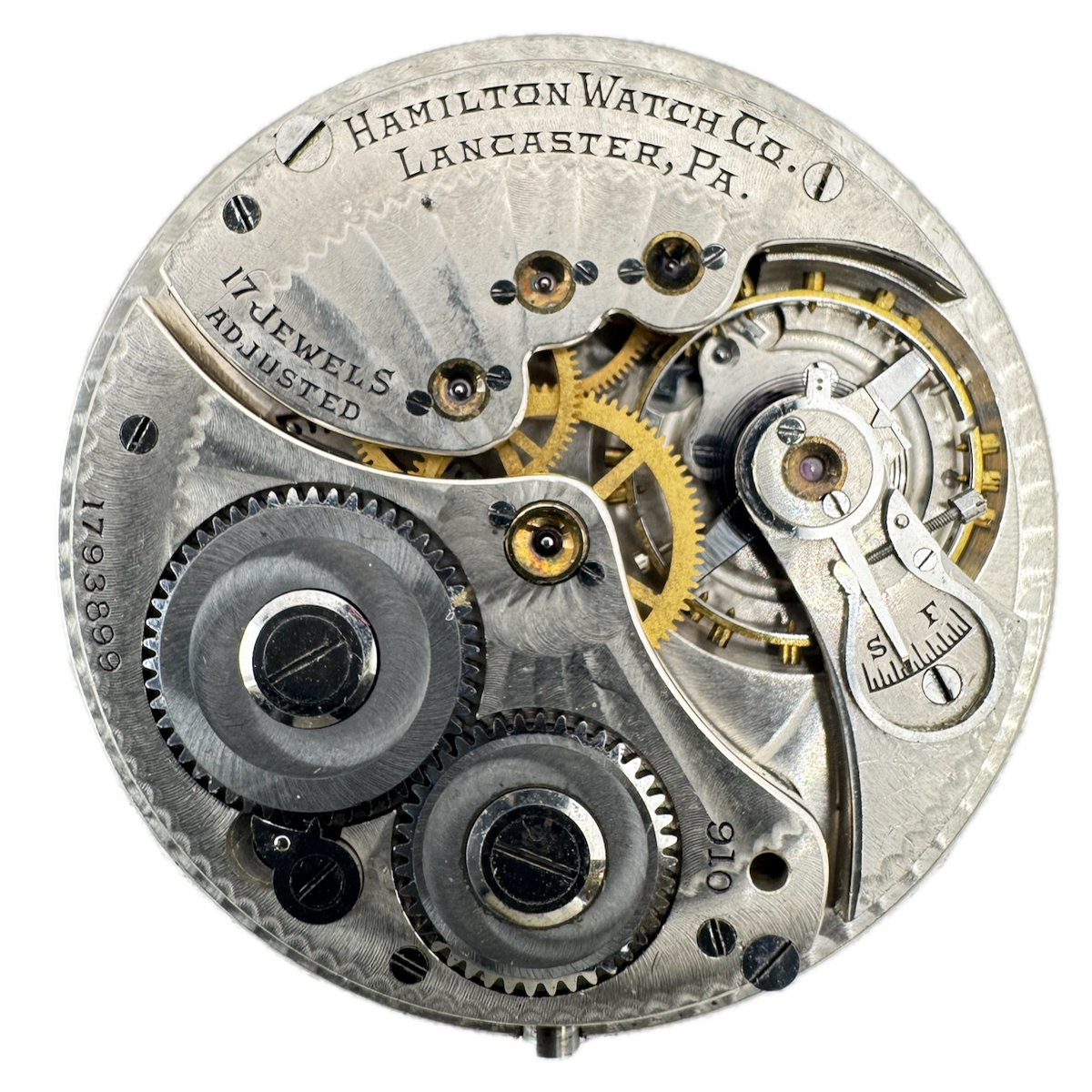 Antique 14s 1915 Hamilton 17j Mechanical Pocket Watch Movement 910 USA