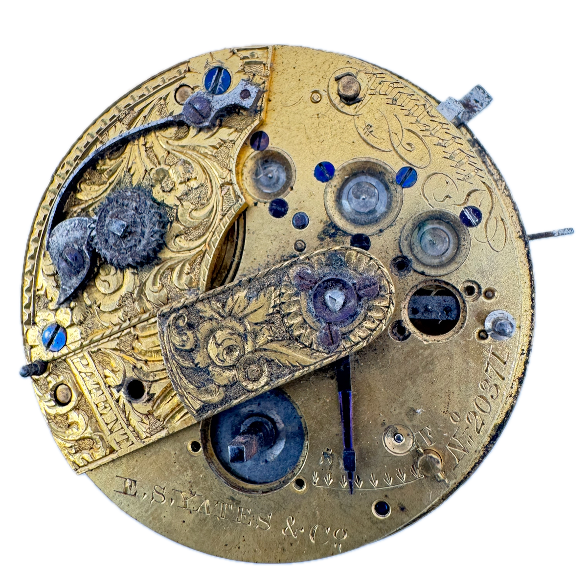 Antique 43mm E.S. Yates Liverpool Key Wind Fusee Pocket Watch Movement for Parts