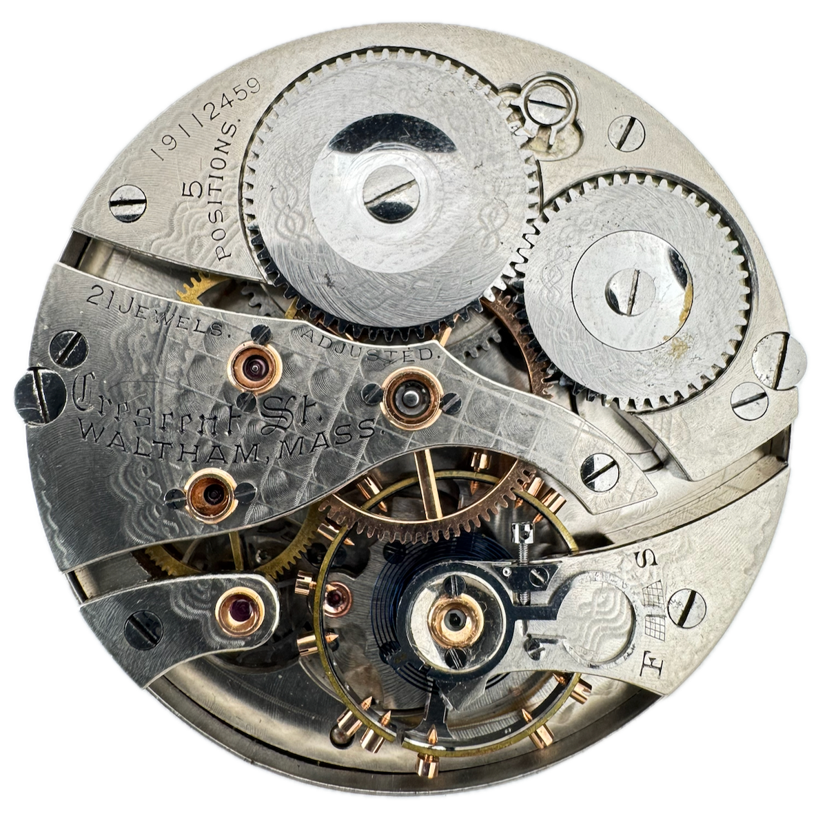 Antique 16s 1913 Waltham Mechanical Railroad Pocket Watch Movement Crescent St.