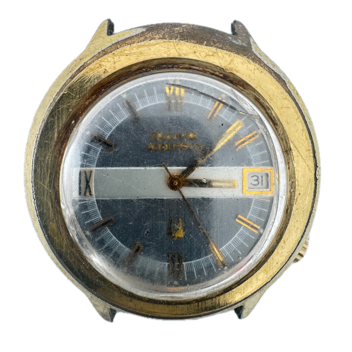 Vintage 40mm Accutron 3299 Silver Date Men's Tuning Fork Wristwatch 2181 USA