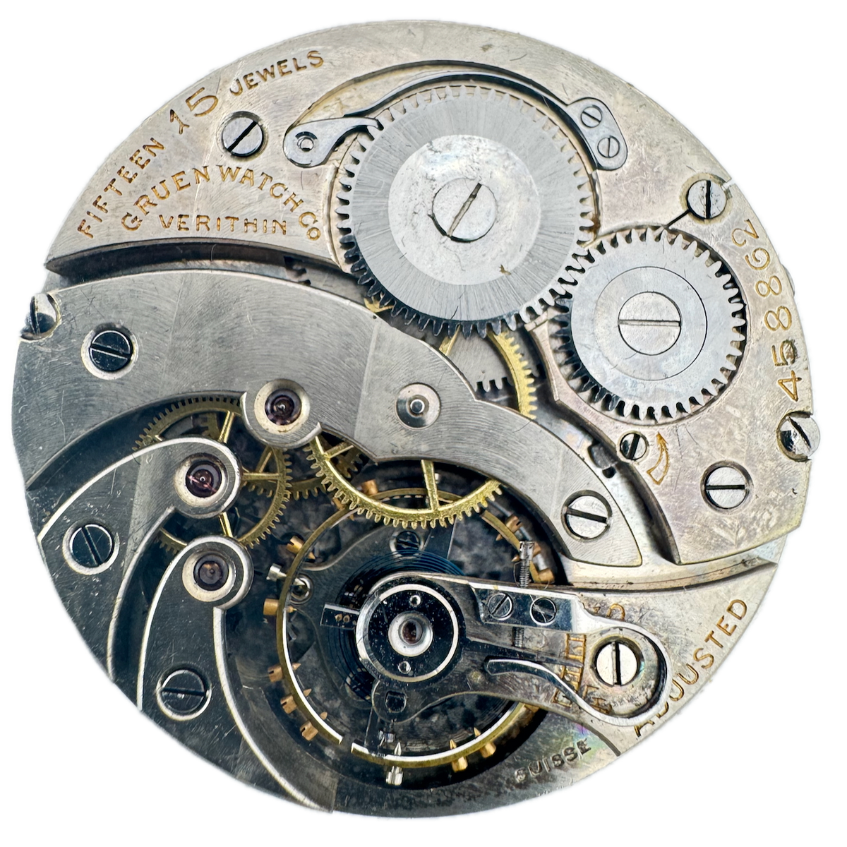 Antique 10s Gruen Verithin 15 Jewel Mechanical Pocket Watch Movement Swiss