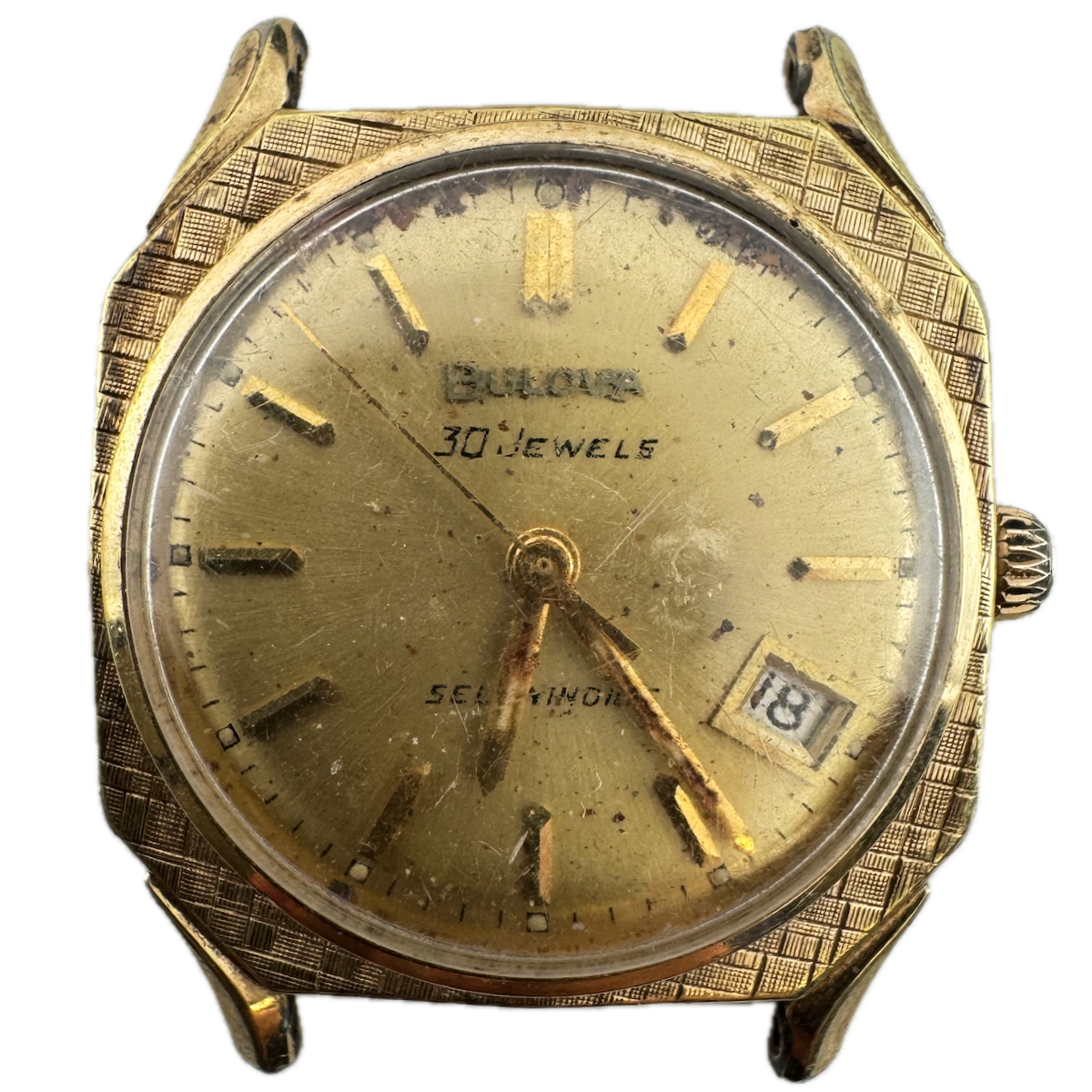 Vintage 1966 Bulova Champagne Linen Date Men's Automatic Wristwatch 10COACD
