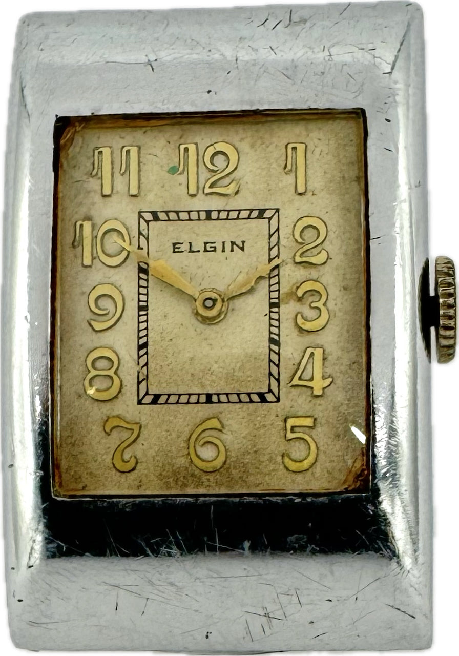 Vintage Elgin Long Curved Men's Mechanical Wristwatch 488 USA Nickel for Parts