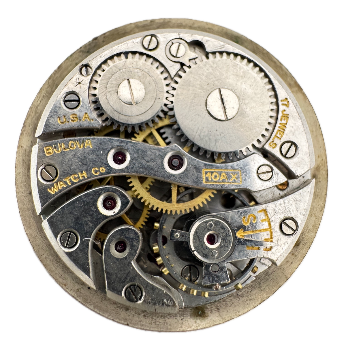 Vintage 28mm Bulova 17 Jewel Mechanical Men's Wristwatch Movement 10AX fParts