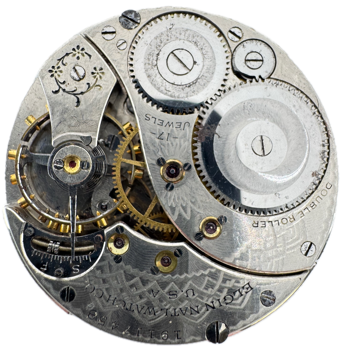 Antique 12s 1917 Elgin 17 Jewel Mechanical Pocket Watch Movement 345 USA