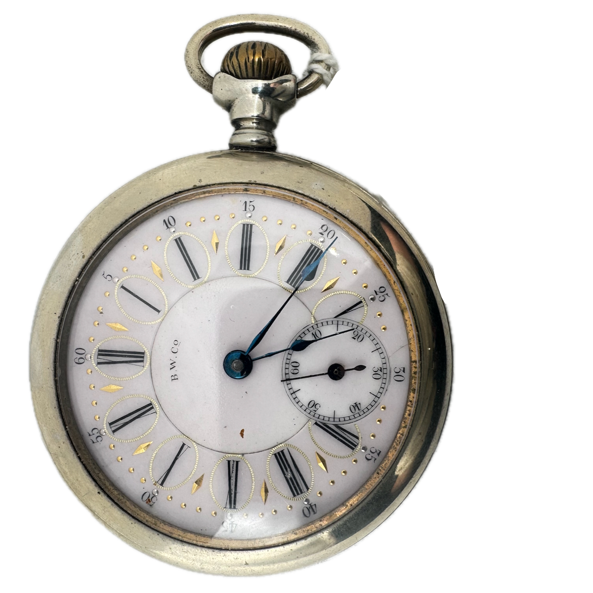 AntiqueB.W. Co. Multicolor 21 J Mechanical Hunter Pocket Watch Benson Nickel