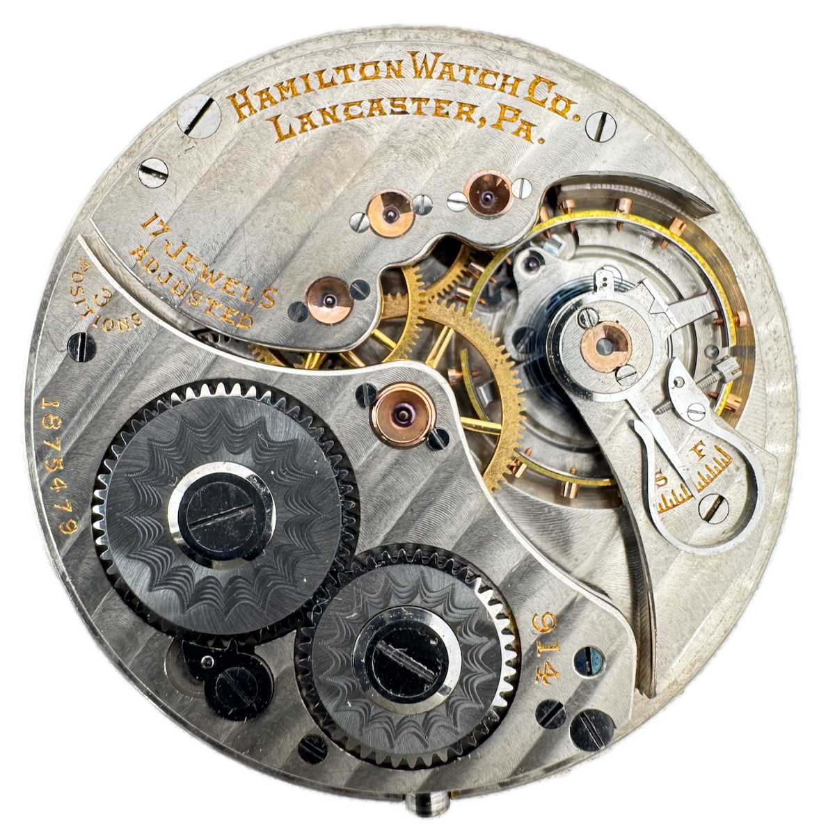 Antique 14s 1920 Hamilton 17 Jewel Mechanical Pocket Watch Movement 914