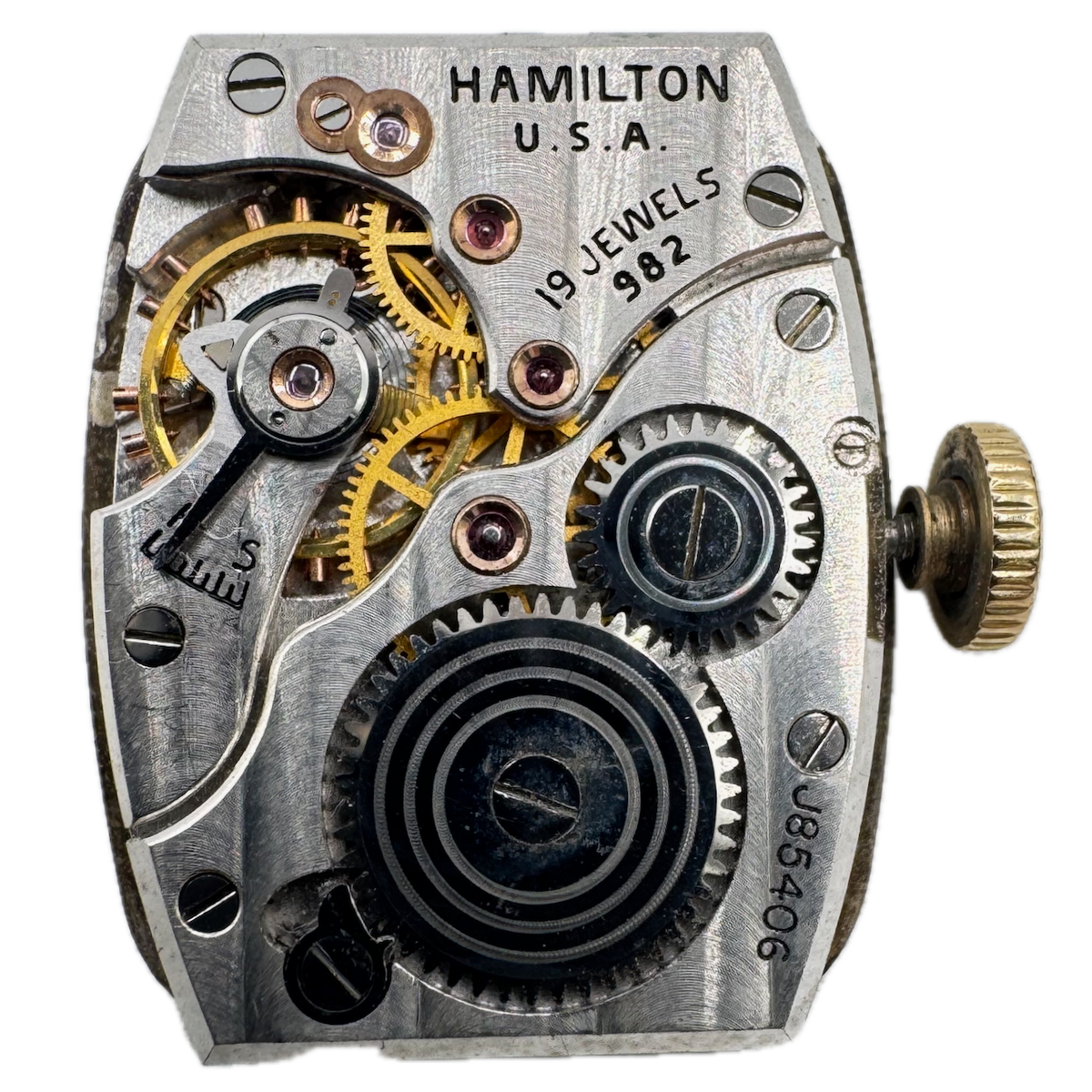 Vintage 18.5mm Hamilton Brushed Deco Mechanical Men's Wristwatch Movement 982