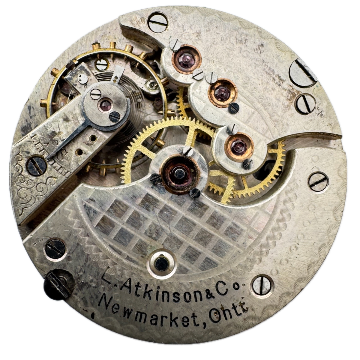 Antique 6s L. Atkinson Checkerboard Mechanical Hunter Pocket Watch Movement USA