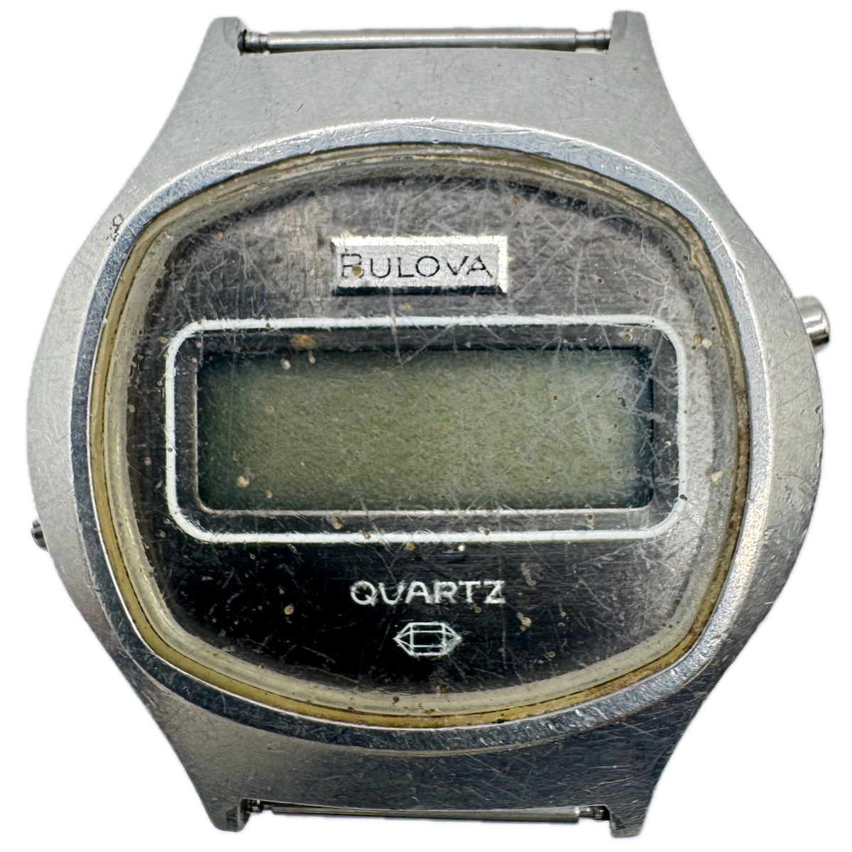 Vintage Bulova N151 Grey Men's Digital LCD Wristwatch Swiss Stainless Steel