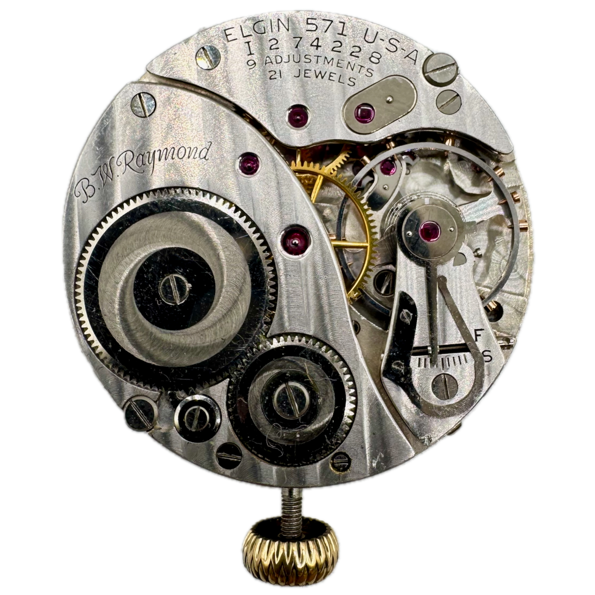 Vintage 16s 1954 Elgin B.W. Raymond 21 Jewel Pocket Watch Movement 571 USA