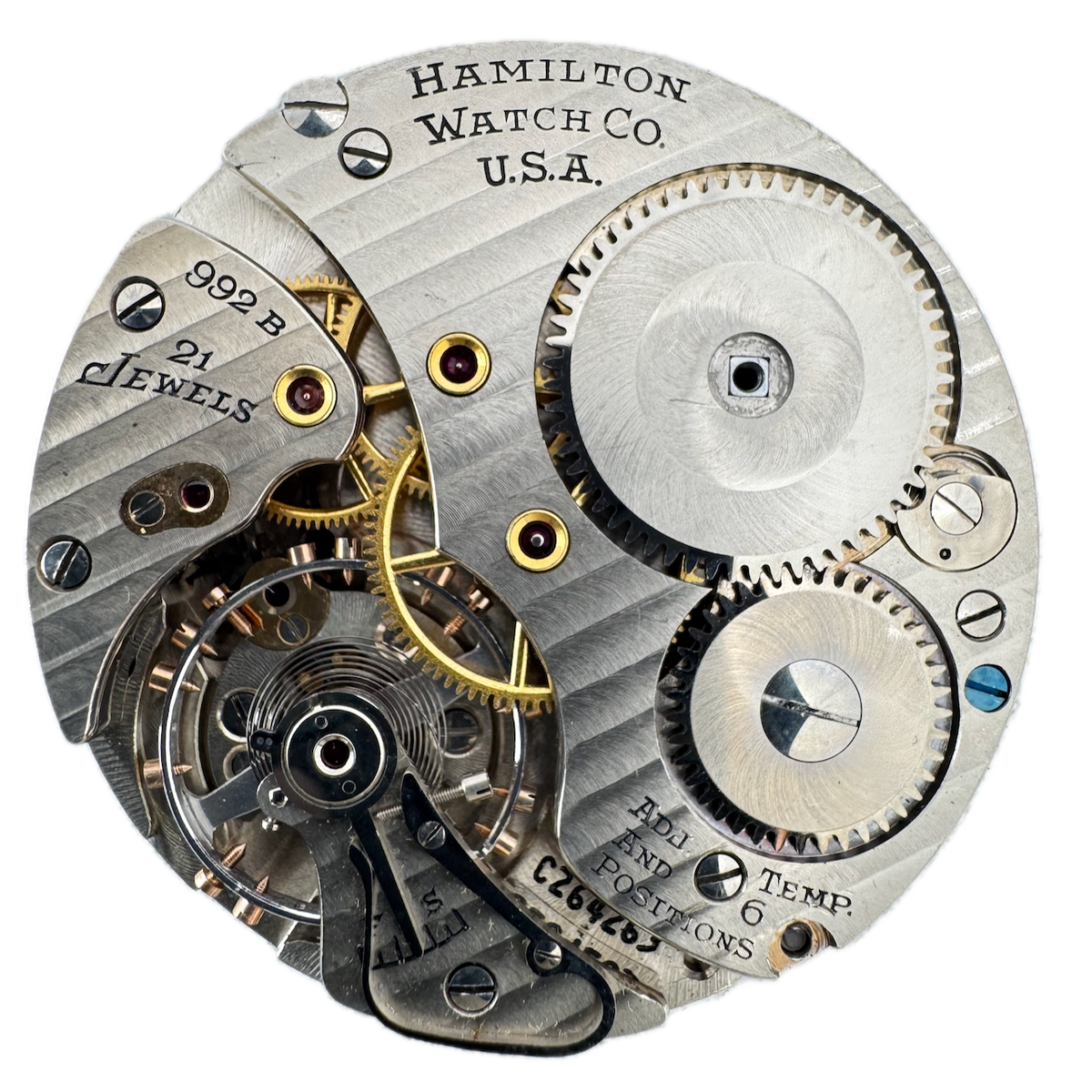 Vintage 16s 1949 Hamilton 21j Mechanical Railroad Pocket Watch Movement 992B