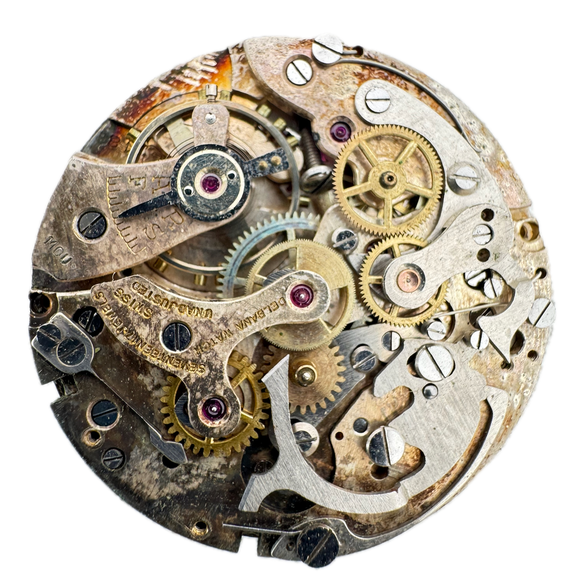 Vintage 31.5mm Delbana Aviation 17J Chronograph Wristwatch Movement Landeron 48