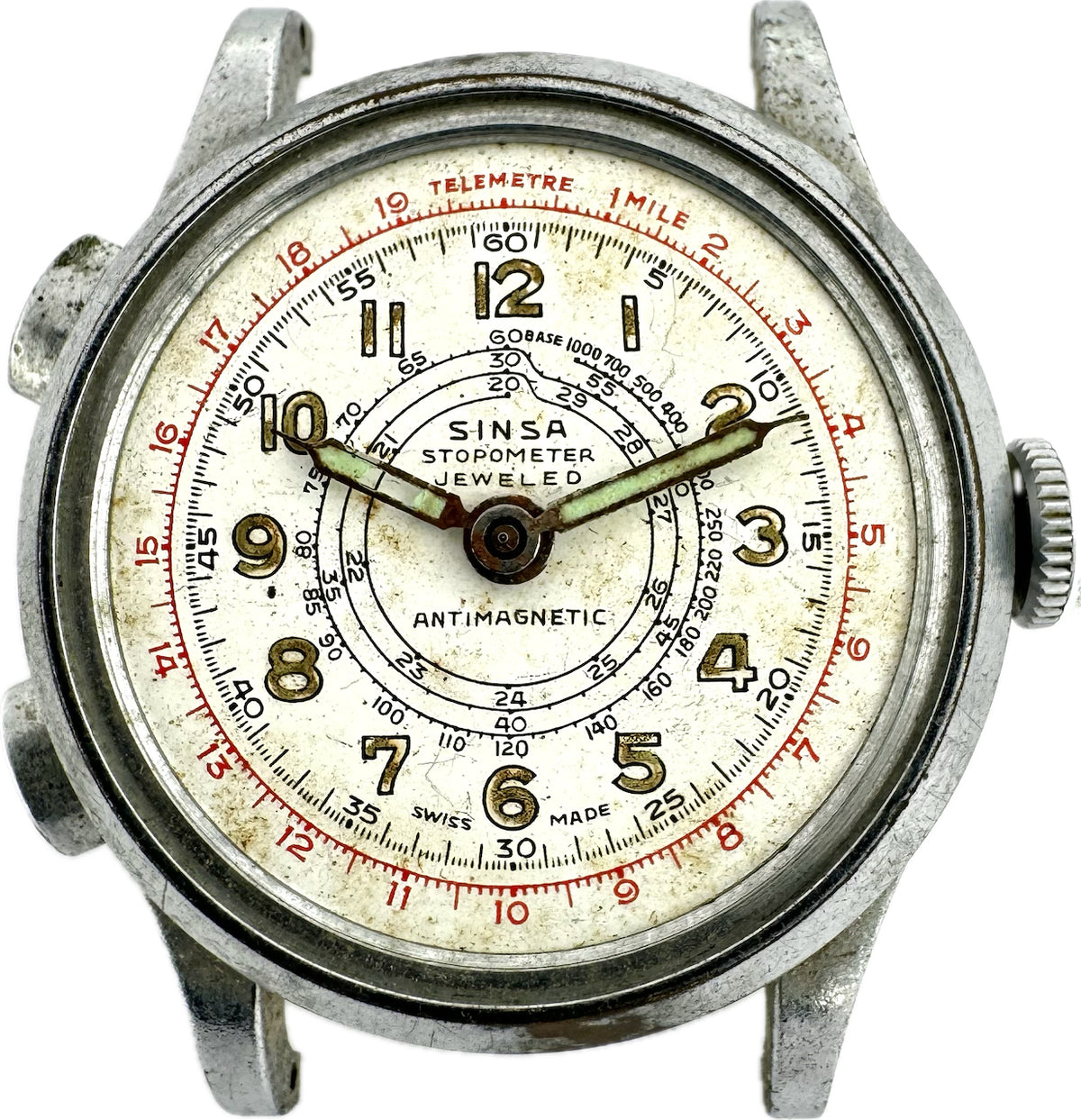 Vintage Sinsa Stopometer Men's Mechanical Basic Chronograph Wristwatch Swiss