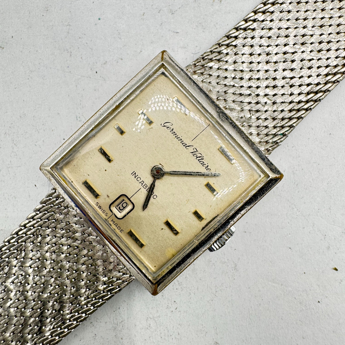 Vintage Germinal Voltaire Square Men's Mechanical Wristwatch 4025 Gold Tone