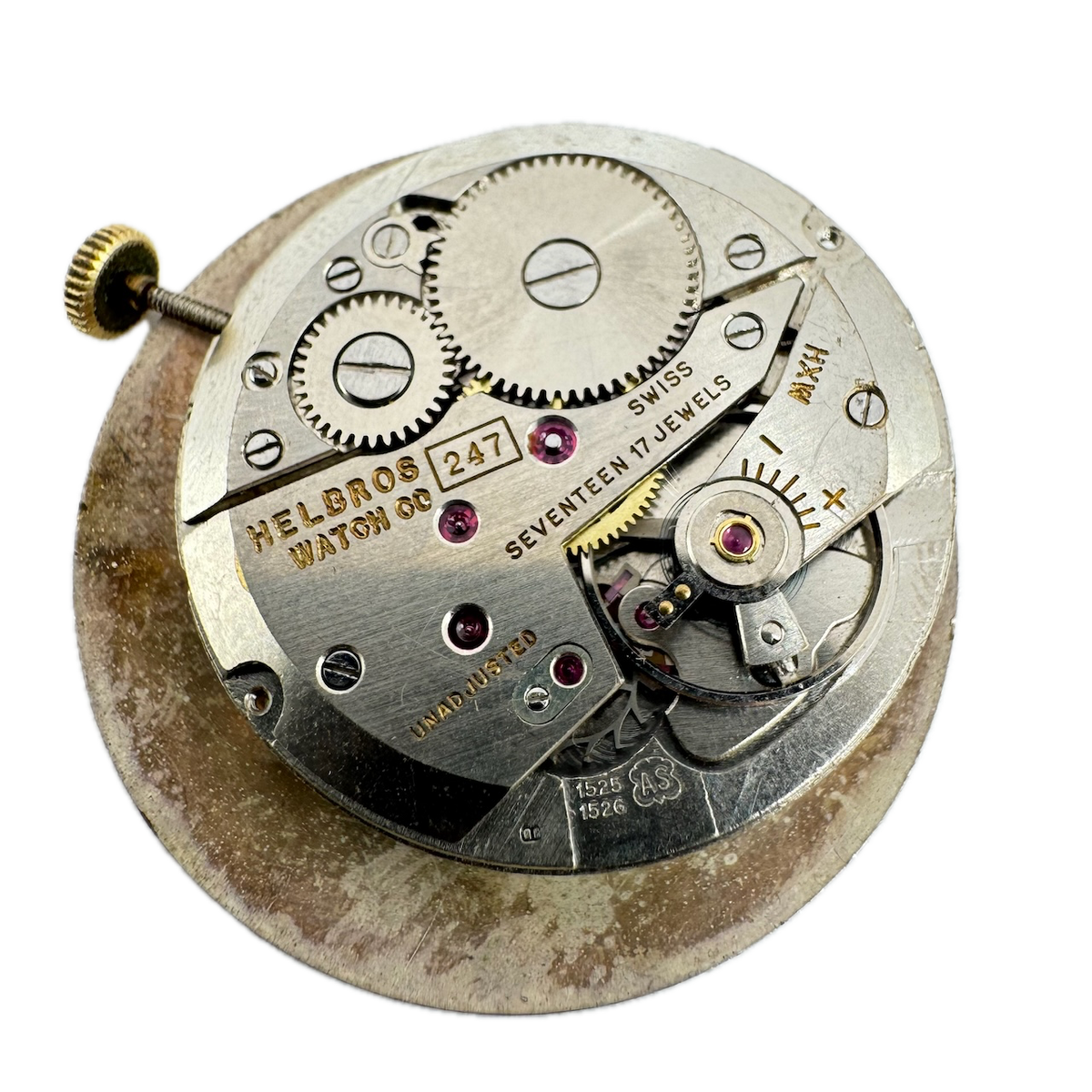 Vintage Helbros 247 17 Jewel Mechanical Men's Wristwatch Movement AS 1526 Swiss