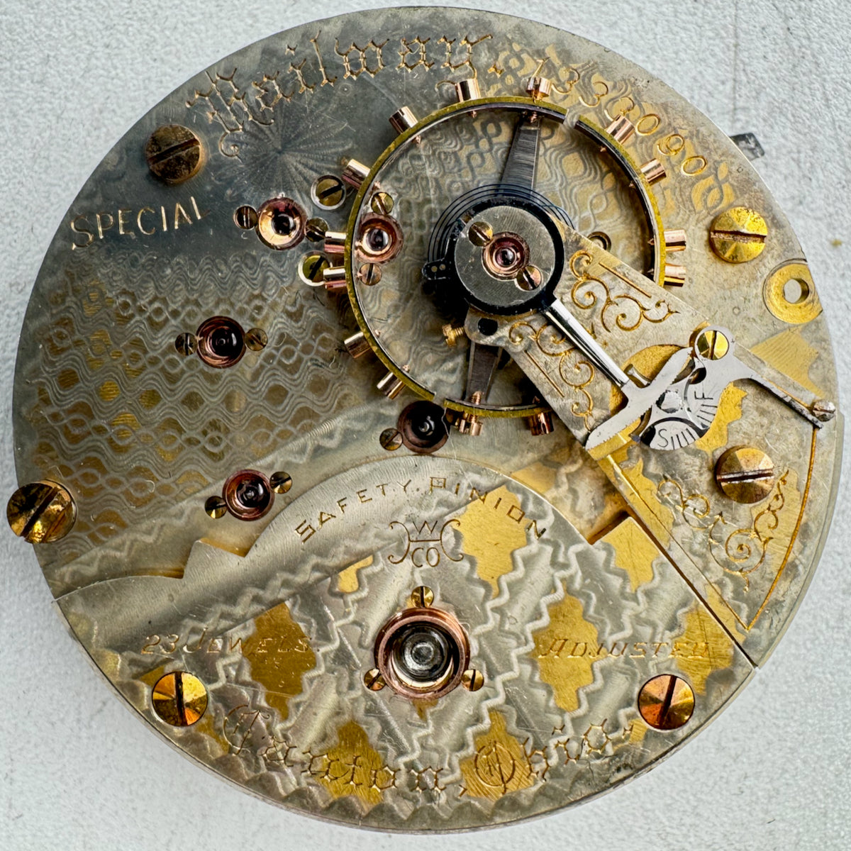 Antique 18s Hampden 23J Railroad Pocket Watch Movement Special Railway Two Tone