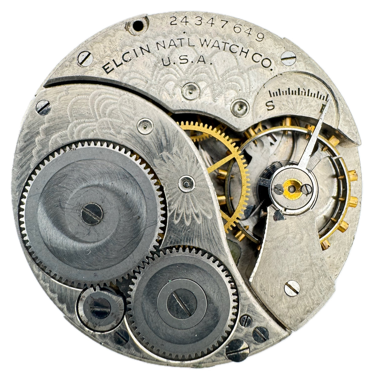 Antique 12s 1922 Elgin 3 Mechanical Open Face Pocket Watch Movement 303 USA 7J