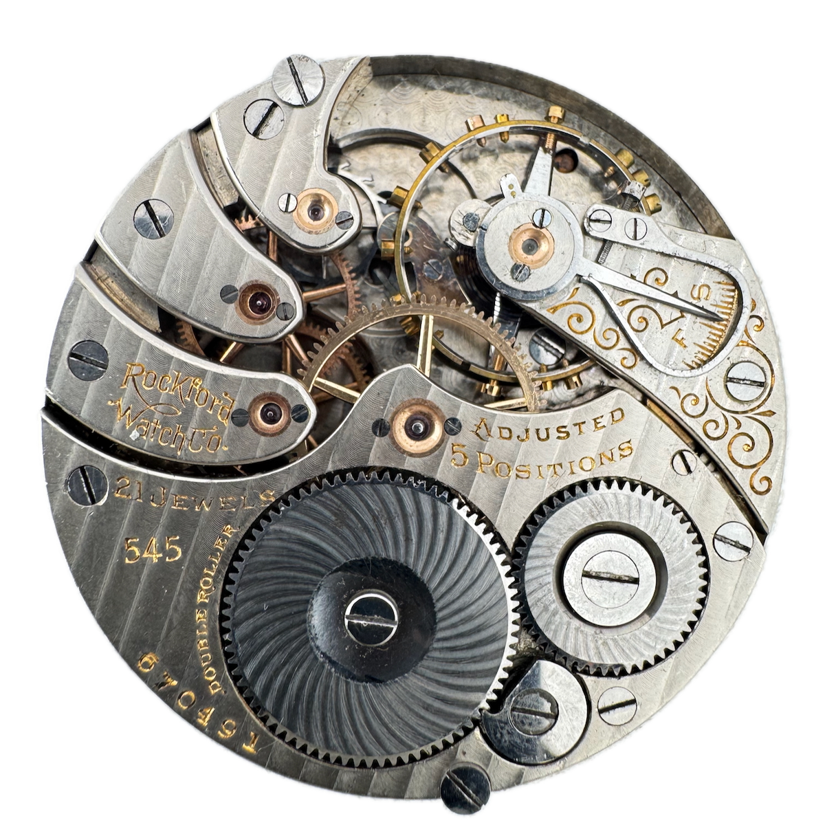 Antique 16s 1906 Rockford Mechanical Railroad Pocket Watch Movement 545 Running