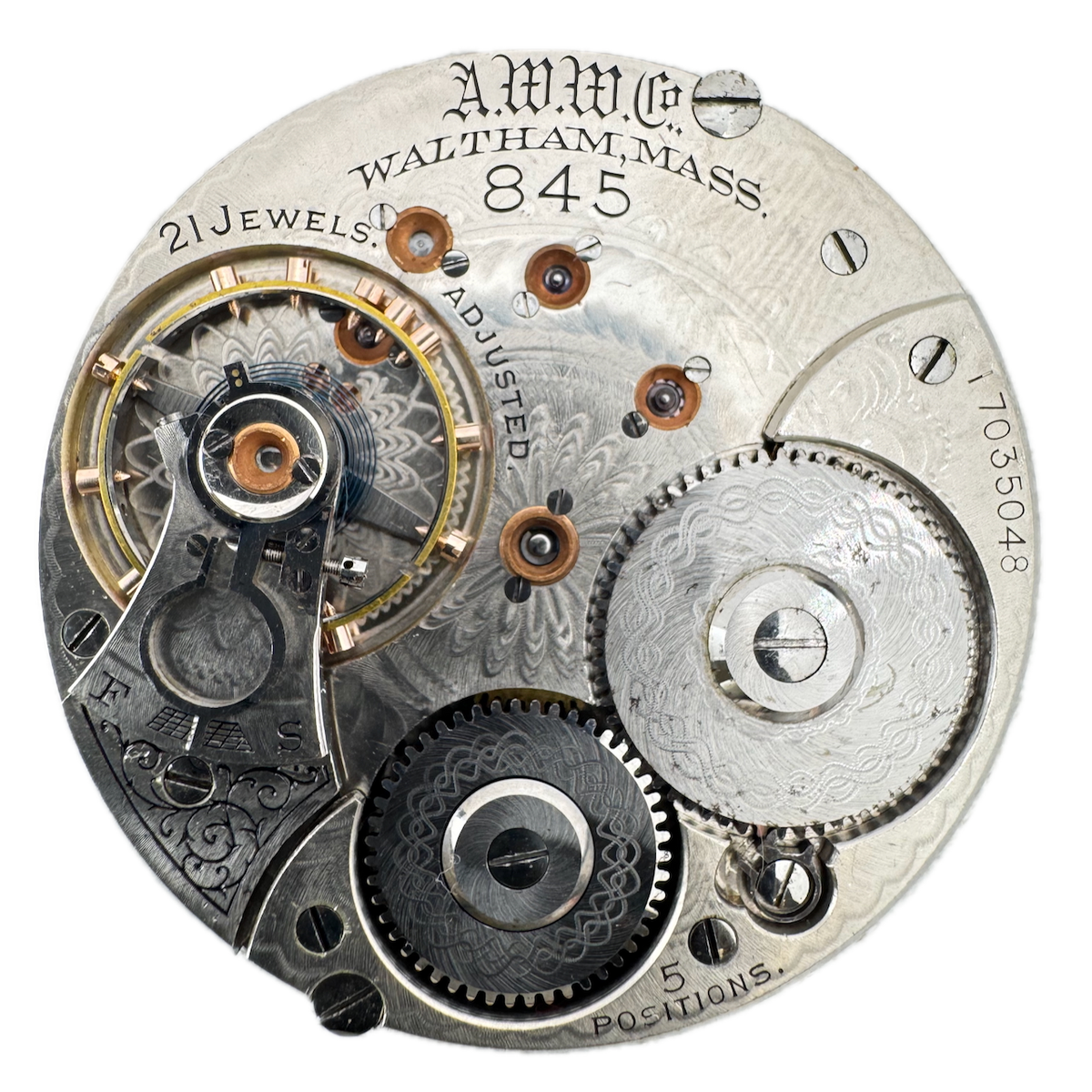 Antique 18s 1908 Waltham 21 Jewel Mechanical Pocket Watch Movement 845 USA