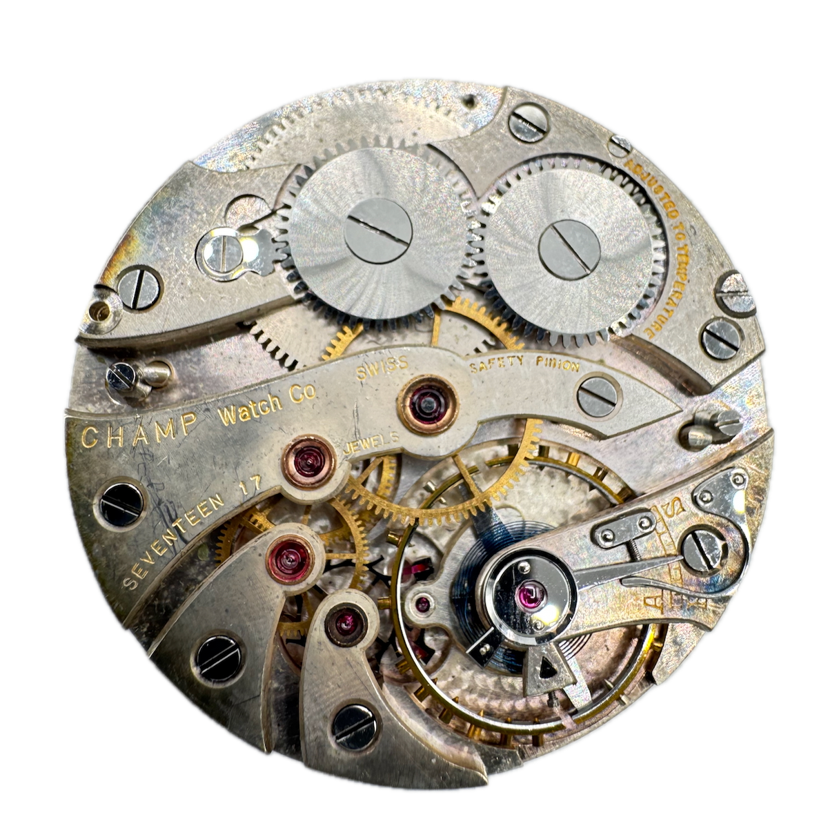 Antique 38mm Champ Floral Star 17 Jewel Mechanical Pocket Watch Movement Swiss