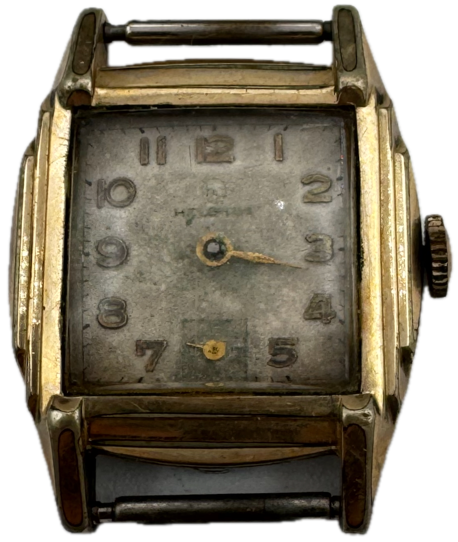 Vintage Helbros Stepped Deco Men's Mechanical Wristwatch Steel & 10k RGP