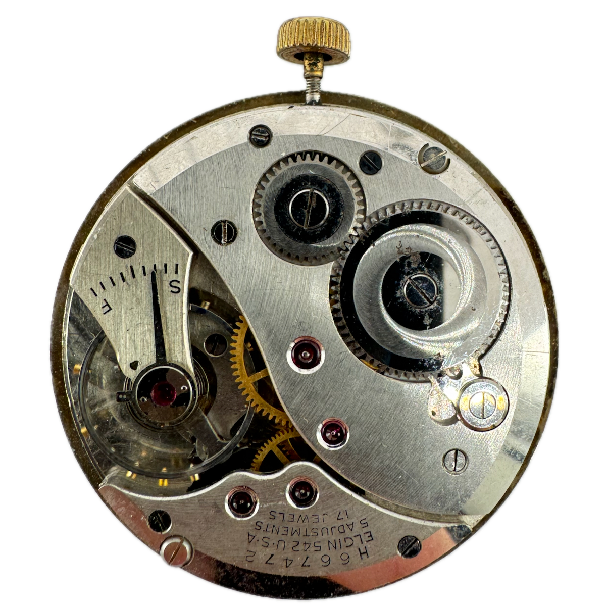 Vintage 10s 1950 Elgin Deluxe 17 Jewel Mechanical Pocket Watch Movement 542 USA