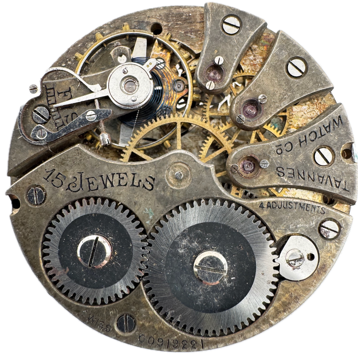 Antique 39.5mm Tavannes 15 Jewel Mechanical Pocket Watch Movement Swiss