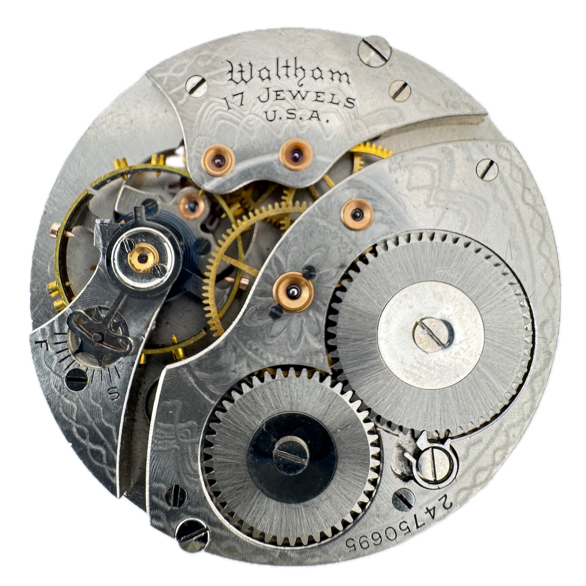 Antique 12s 1924 Waltham 17j Mechanical Open Face Pocket Watch Movement 225 USA