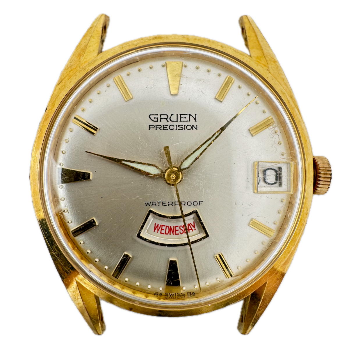 Vintage Gruen Salesman Men's Wristwatch Case for Mechanical 34mm Gold Plated