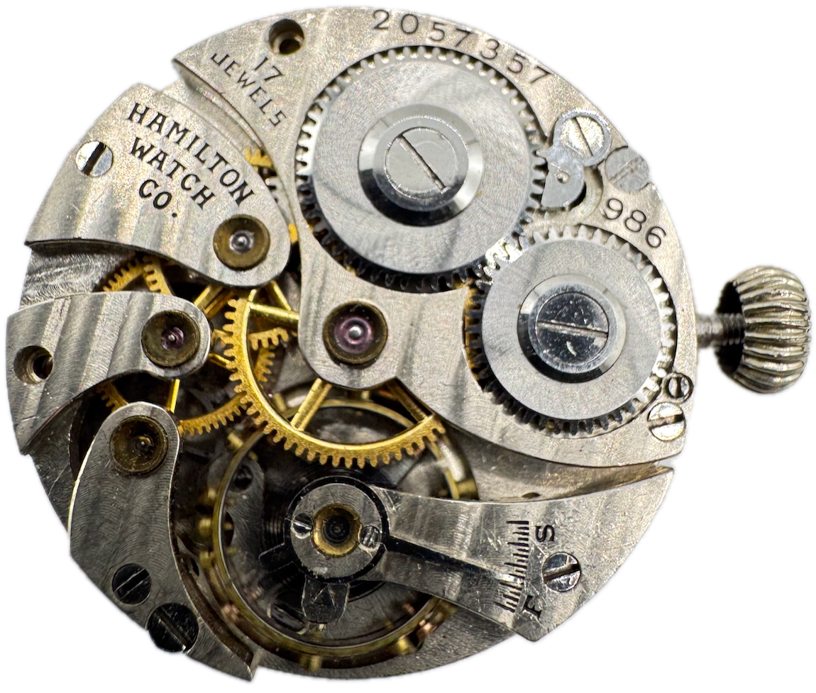 Vintage 25mm Hamilton Brushed 17J Mechanical Men's Wristwatch Movement 986 USA