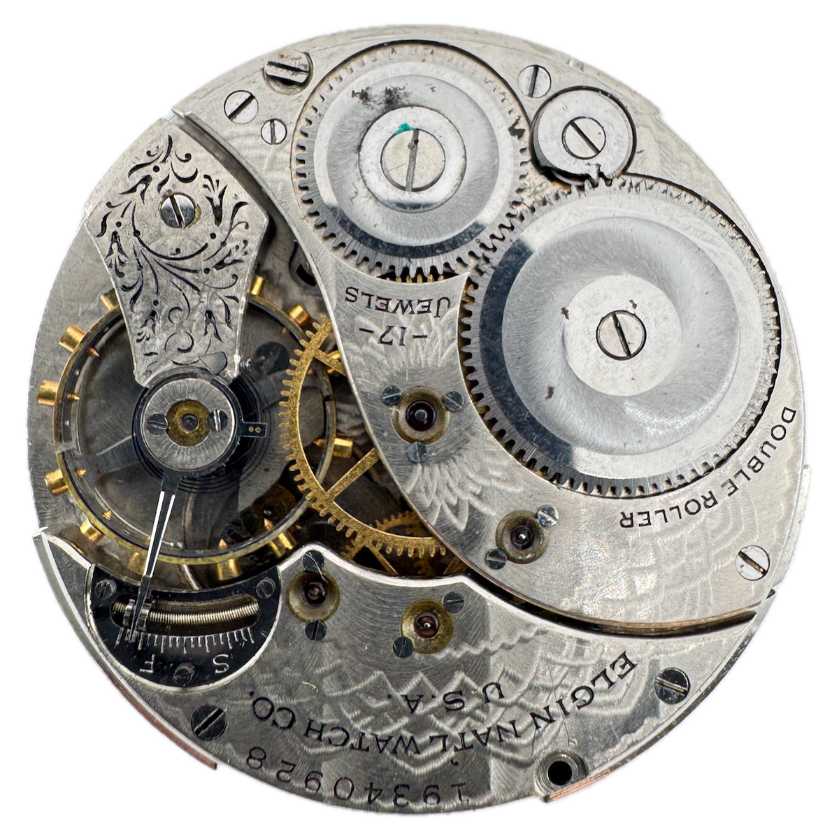 Antique 12 Size 1917 Elgin 17 Jewel Mechanical Pocket Watch Movement 345 USA
