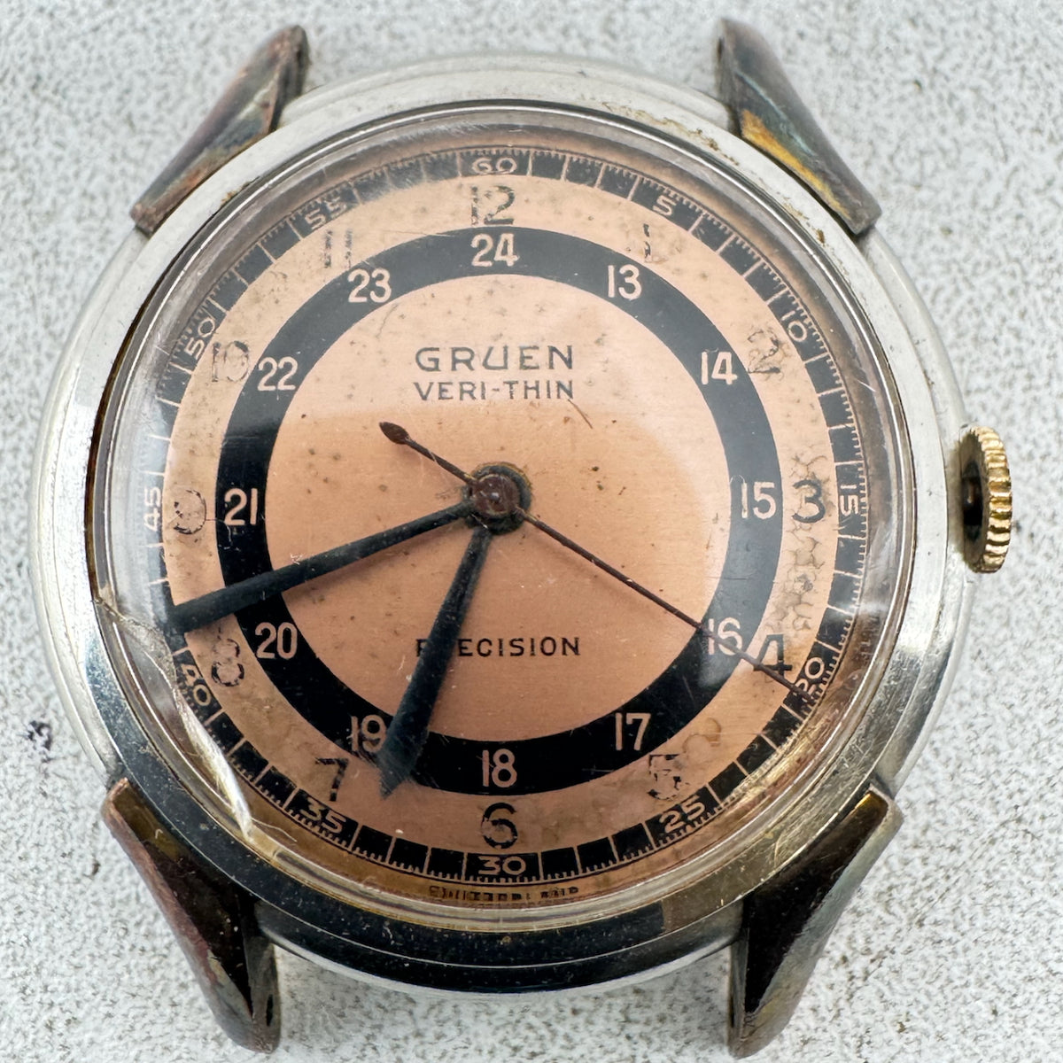 Vintage Gruen Veri-thin Pan America Men's Mechanical Wristwatch 420SS Gold Tone