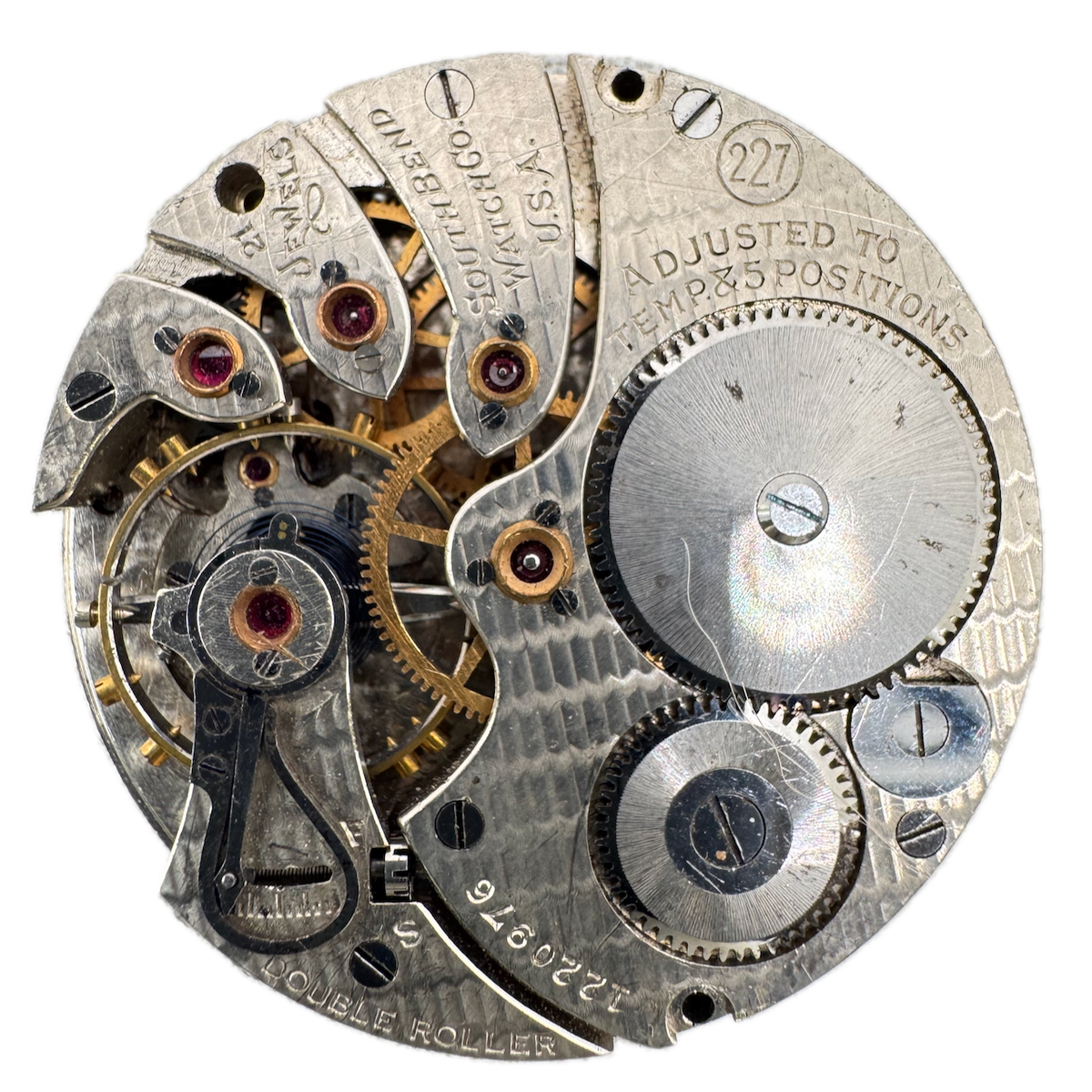 Antique 16s 1928 South Bend 21 Jewel Railroad Pocket Watch Movement 227 USA