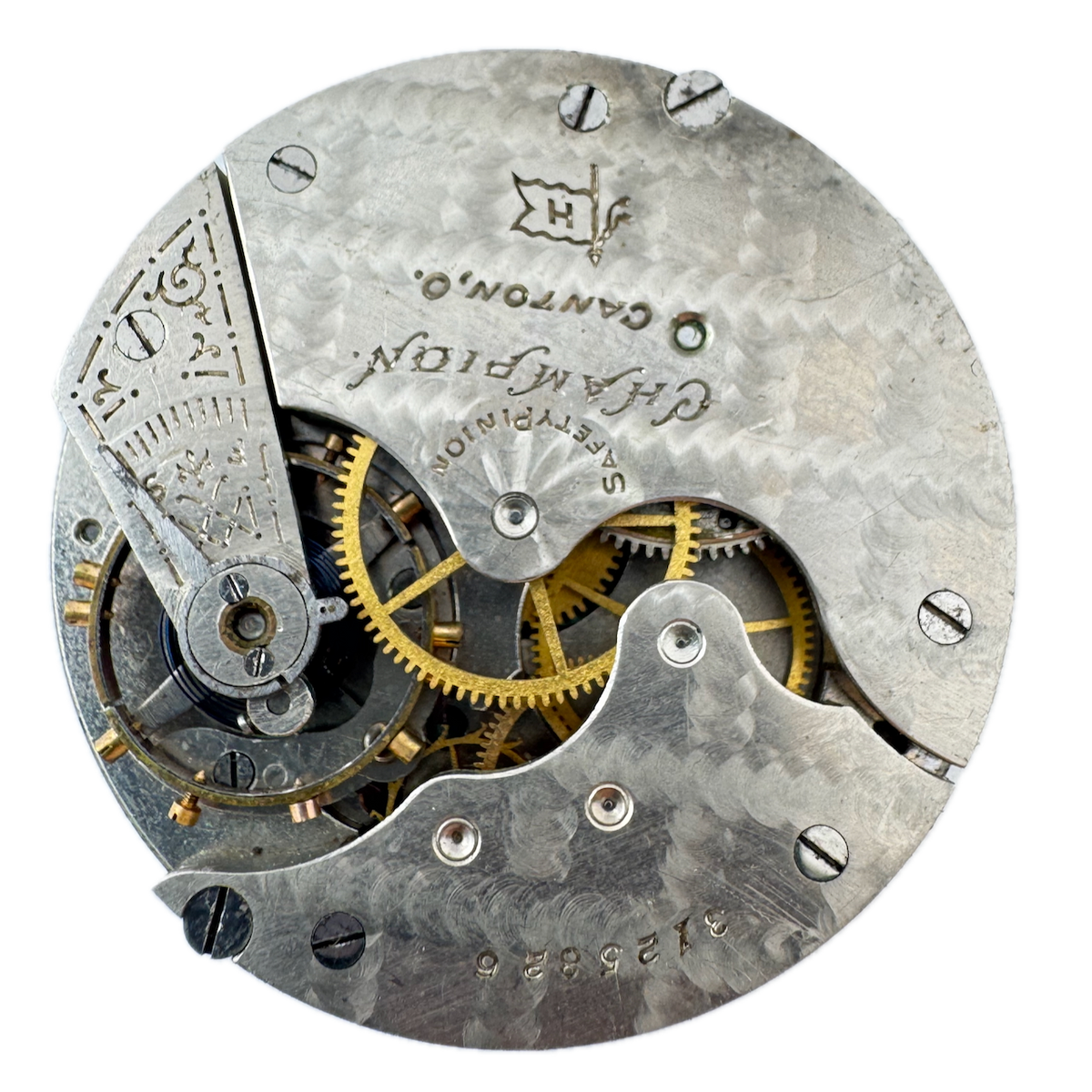 Antique 16s 1913 Hampden Checkerboard 7 Jewel Pocket Watch Movement Champion H