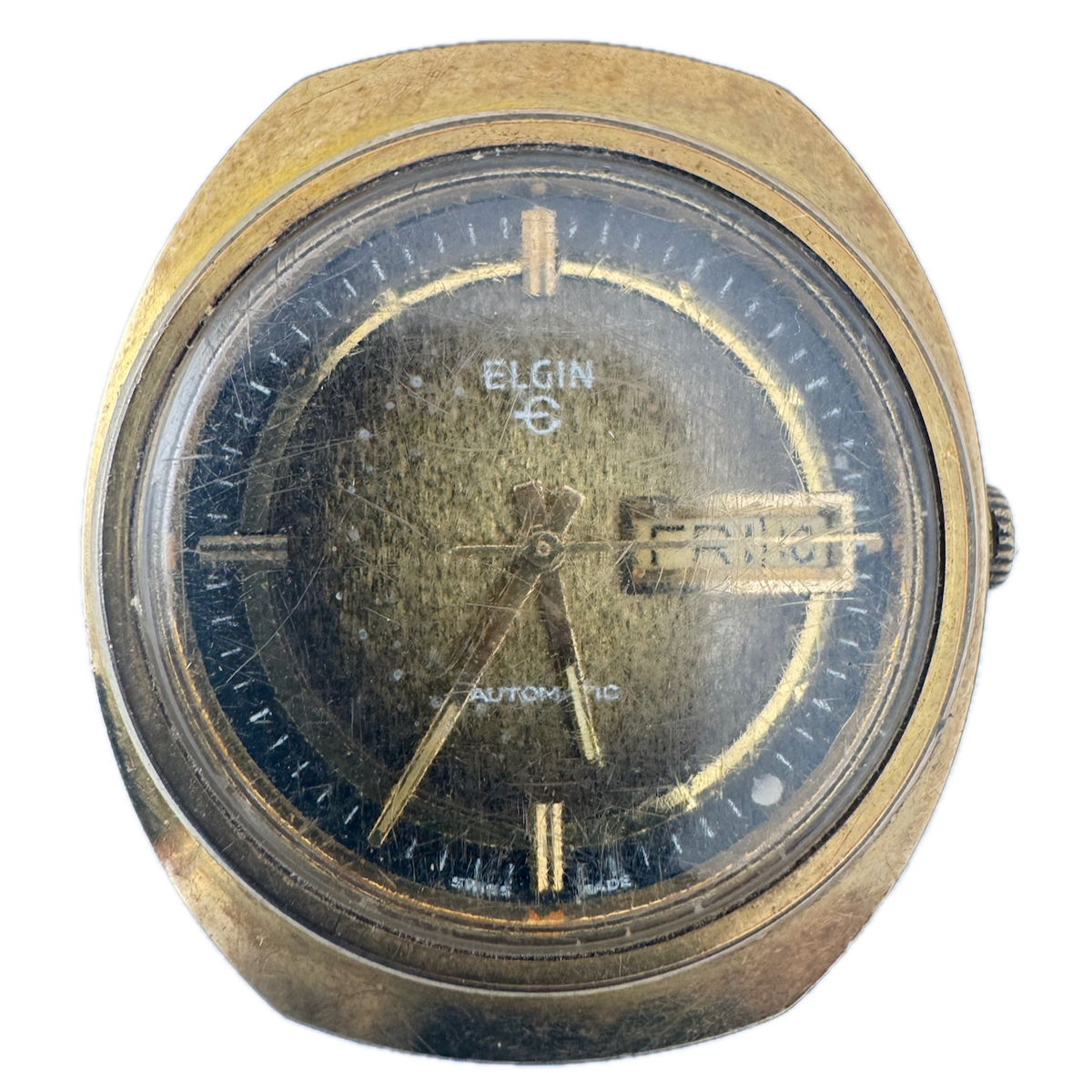 Vintage Elgin Day Date Men's Automatic Wristwatch ETA 2789 Swiss Made Gold Tone