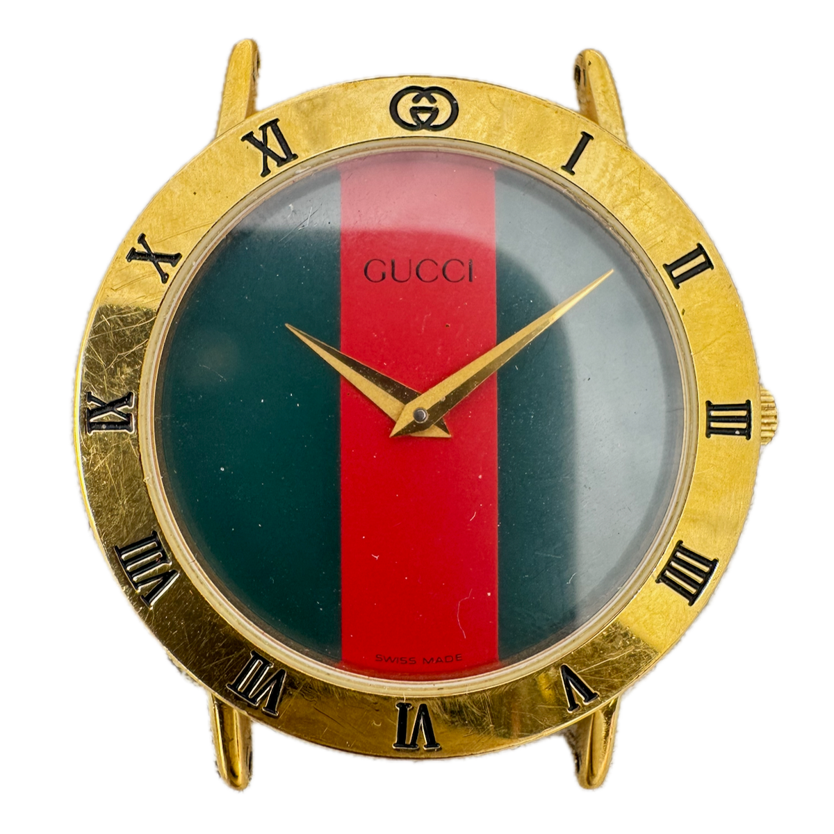 Vintage 33mm Gucci Logo 7 Jewel Men's Quartz Wristwatch Swiss Gold Plated Roman