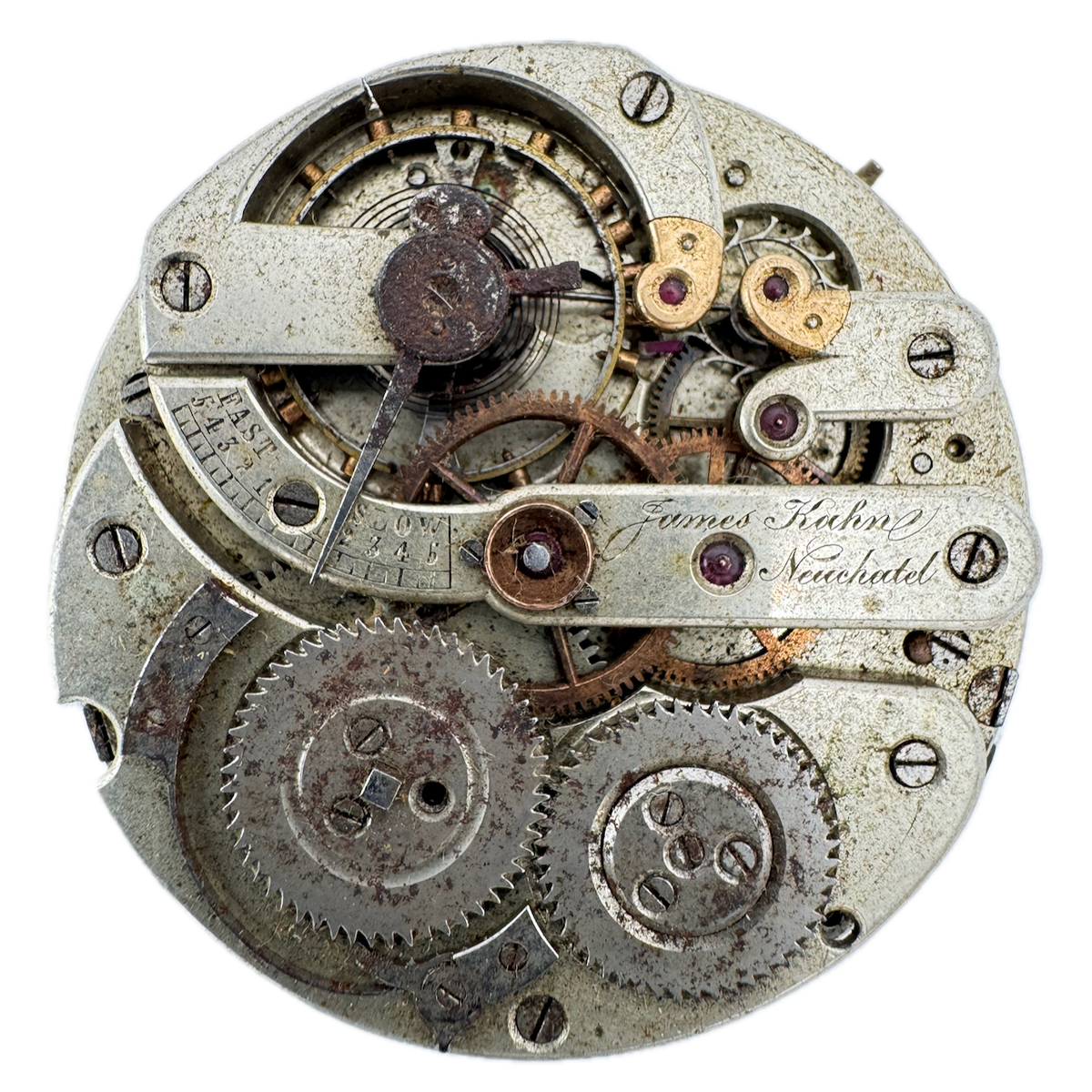 Antique 43mm James Kahn Neuchatel Mechanical Hunter Pocket Watch Movement Swiss