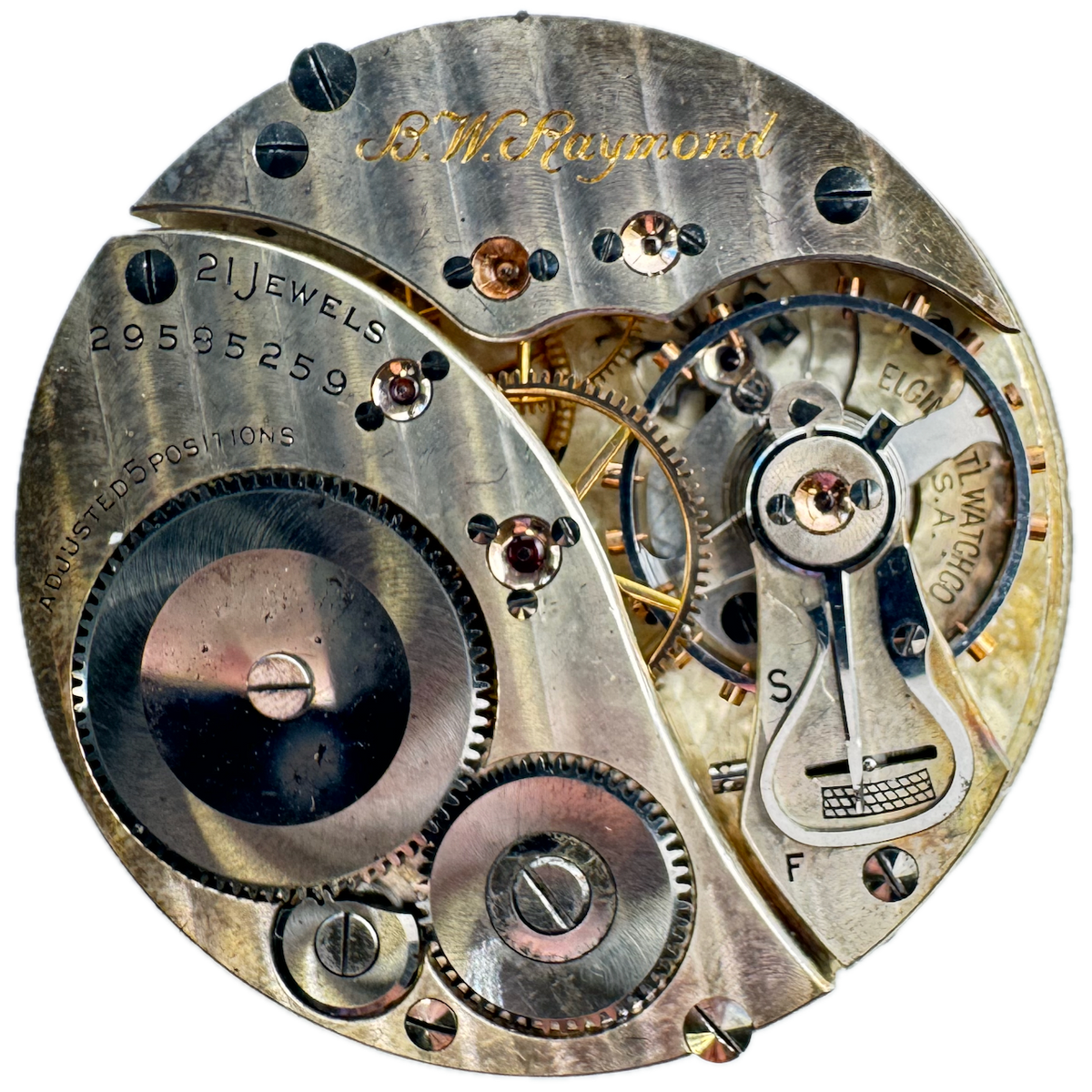 Vintage 16s Elgin B.W. Raymond 21J Mechanical Pocket Watch Openface Movement 472