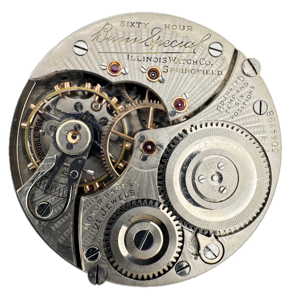 Antique 16s 1928 Illinois 21j Railroad Pocket Watch Movement Bunn Special USA